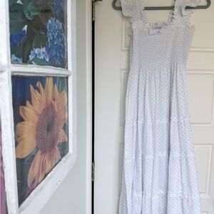 NWOT Hill House XS Ellie nap dress white with blue Swiss dots